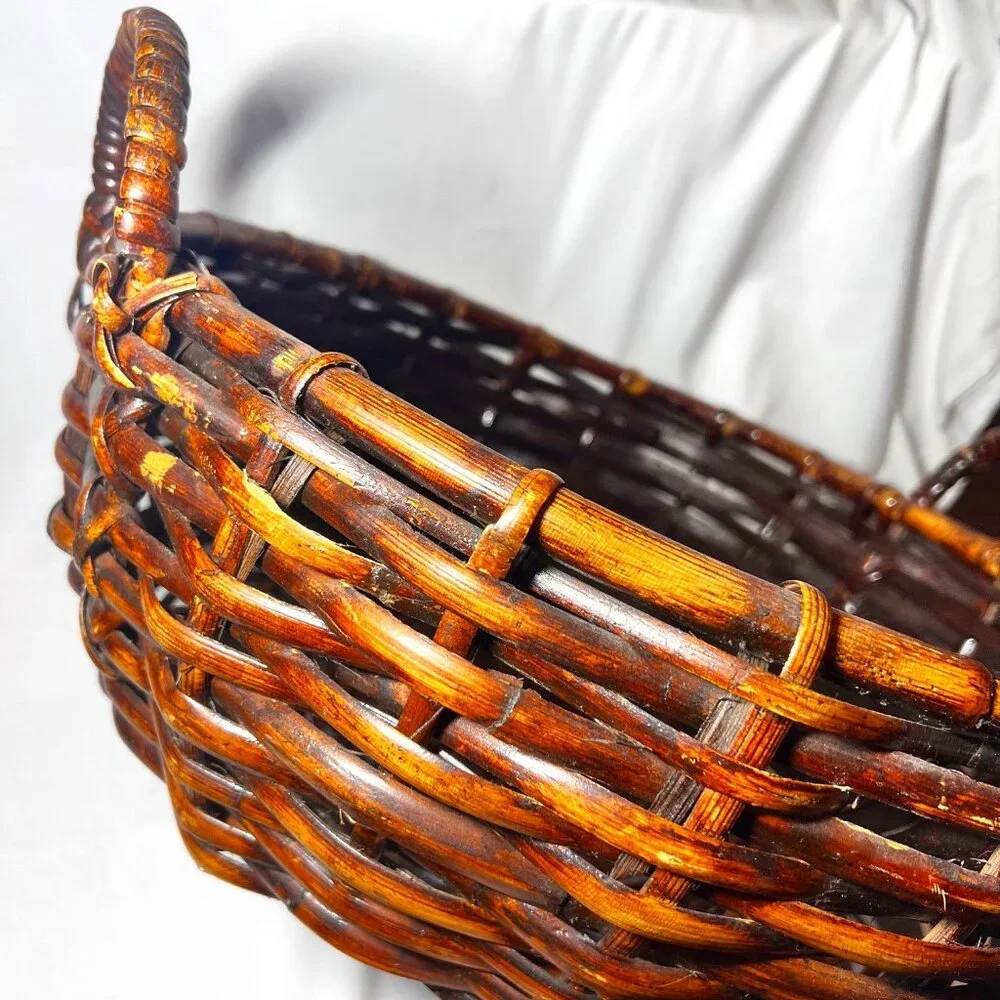 Large Floor Wicker Basket With Handles-!8
